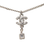 Chanel CC Logo Necklace Silver Metal Rhinestone