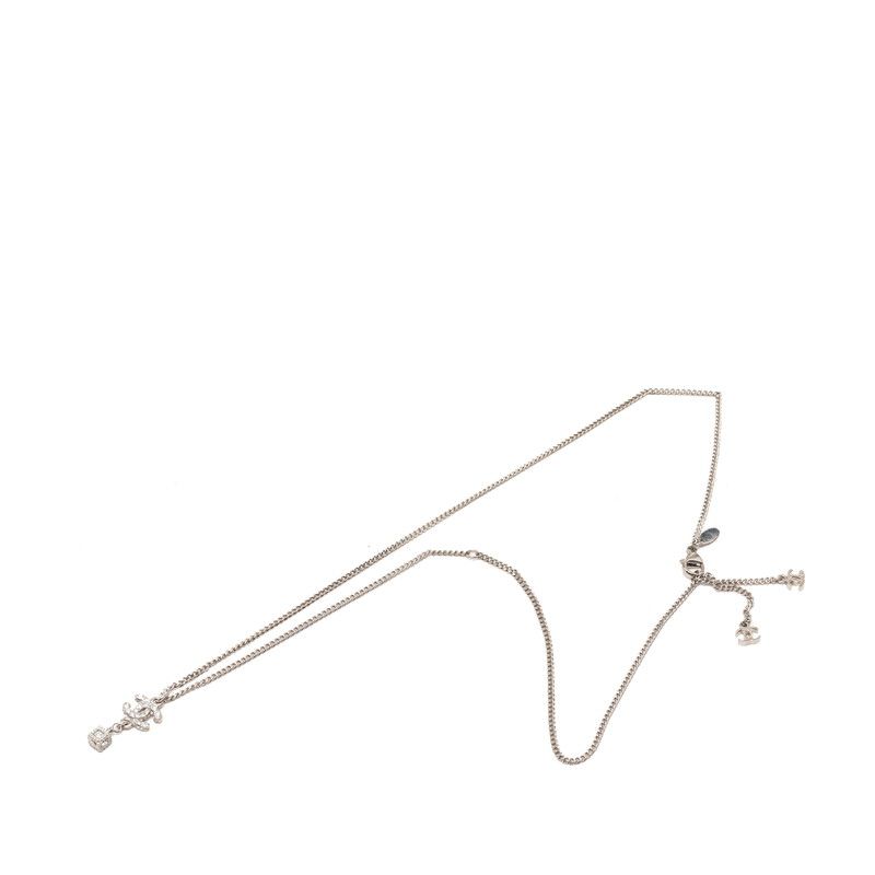Chanel CC Logo Necklace Silver Metal Rhinestone — view 3