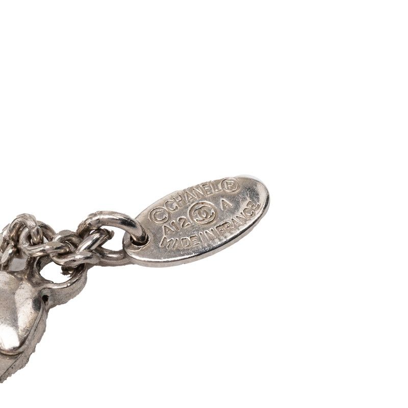 Chanel CC Logo Necklace Silver Metal Rhinestone — view 5