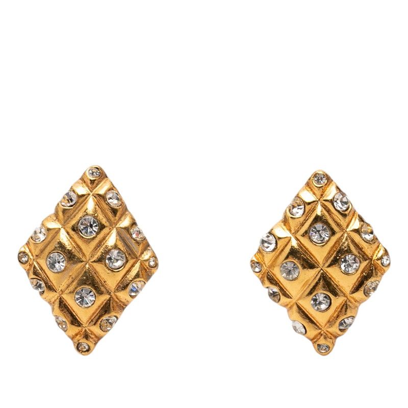 Chanel Diamond Earrings Gold Plated Rhinestone