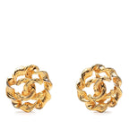 Chanel CC Logo Round Earrings Gold Plated