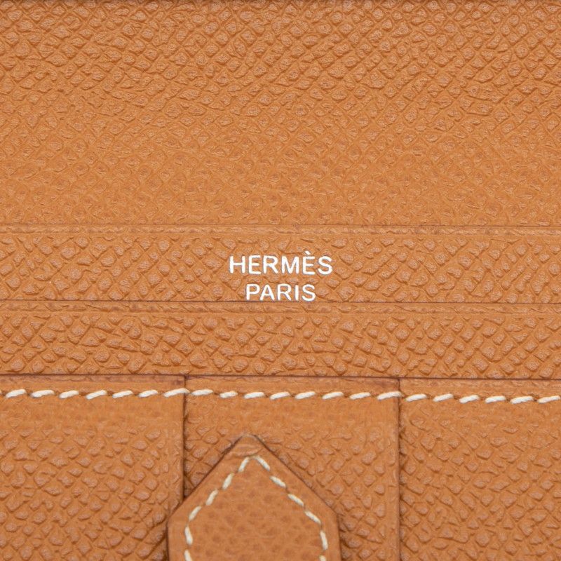 Hermes Bearn Souffle Bifold Wallet Cognac Brown Silver Veau Epsom — view 6