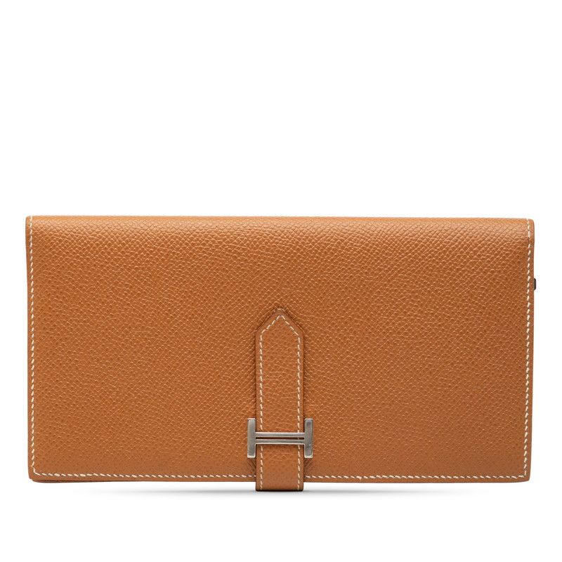 Hermes Bearn Souffle Bifold Wallet Cognac Brown Silver Veau Epsom