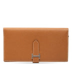 Hermes Bearn Souffle Bifold Wallet Cognac Brown Silver Veau Epsom