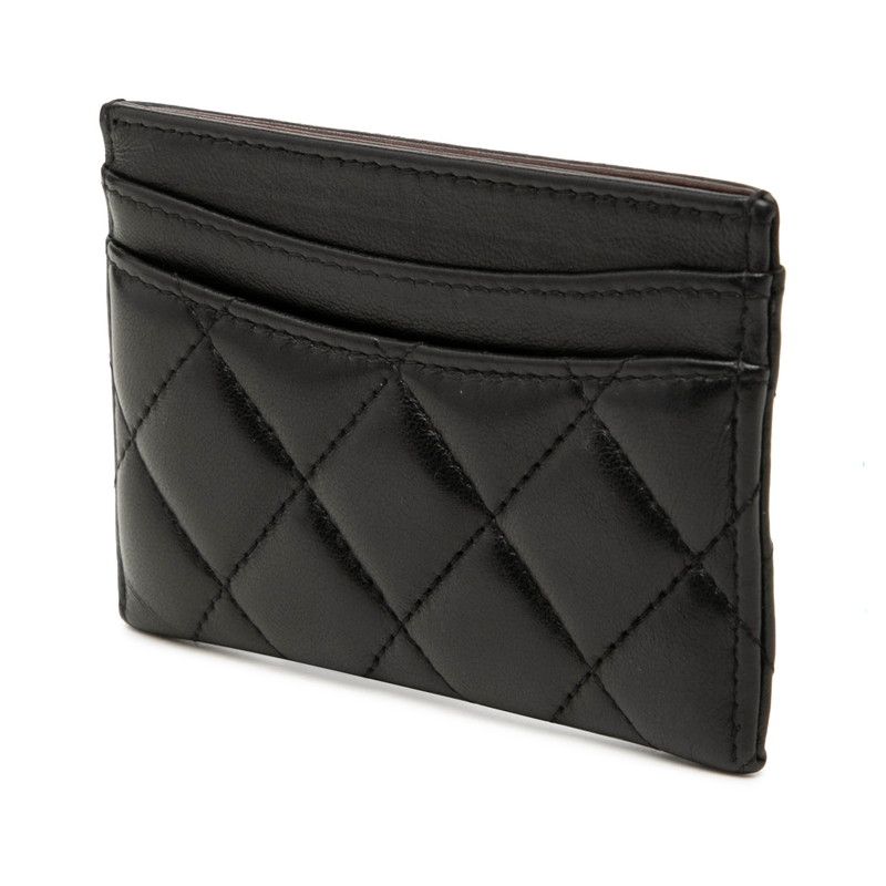 Chanel CC Logo Quilted Card Case Black Lambskin — view 2