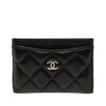 Chanel CC Logo Quilted Card Case Black Lambskin