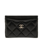Chanel CC Logo Quilted Card Case Black Lambskin