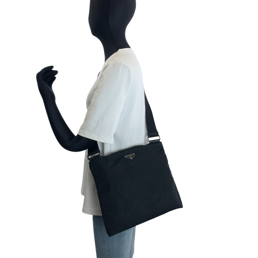 Prada Tessuto Black Silver Nylon Shoulder — view 7