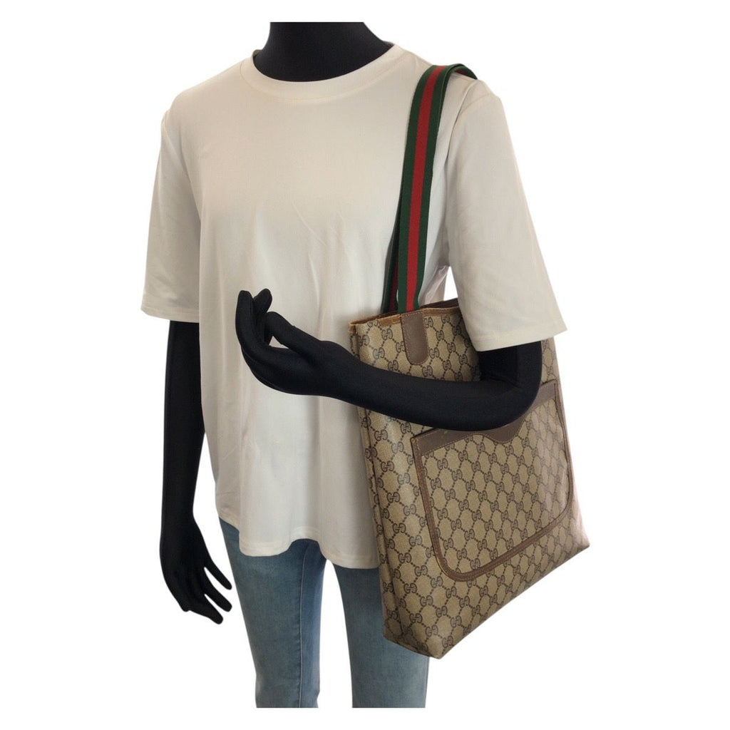 Gucci Vintage Sherry Line Beige Brown GG Supreme Canvas Tote Shoulder — view 7