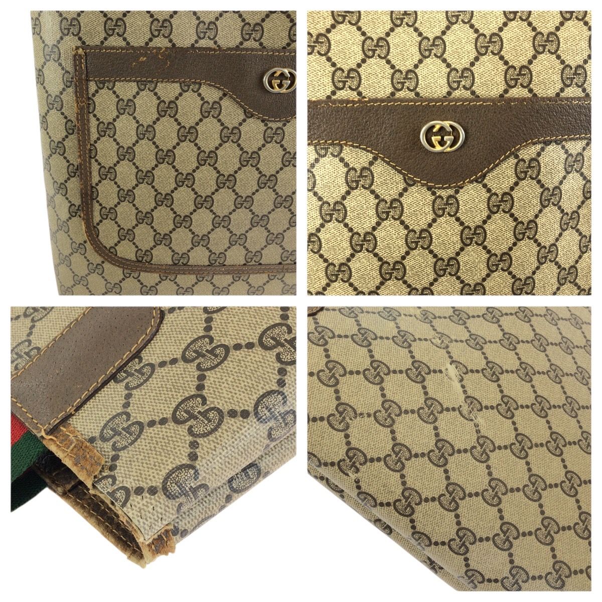 Gucci Vintage Sherry Line Beige Brown GG Supreme Canvas Tote Shoulder — view 5