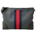 Gucci Shoulder Bag GG Supreme Canvas Dark Gray Dark Navy Red Strap Is Detachable