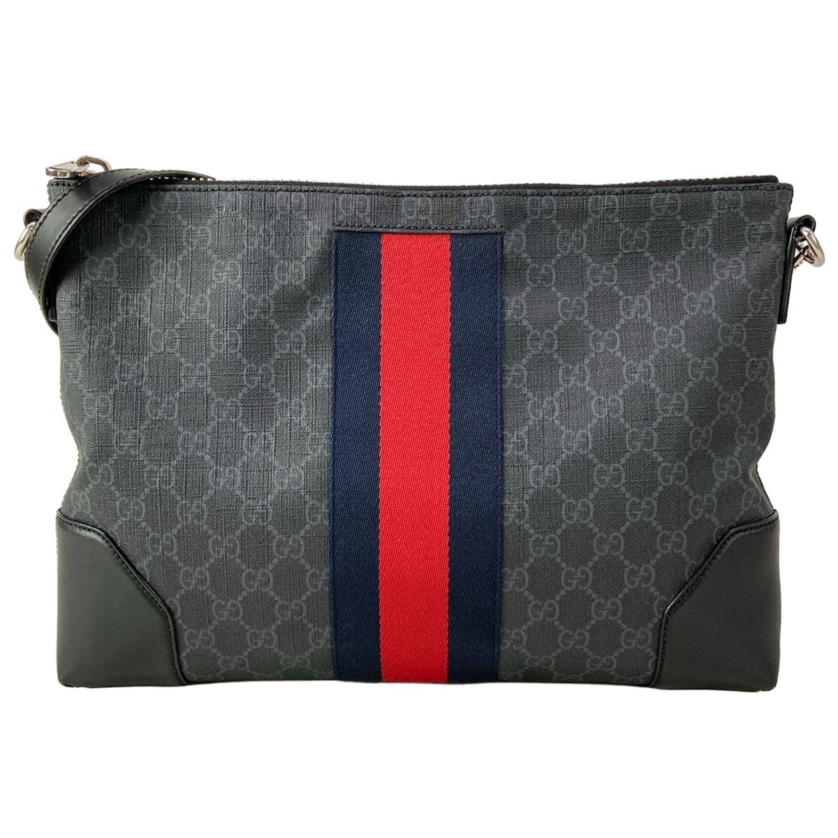 Gucci Shoulder Bag GG Supreme Canvas Dark Gray Dark Navy Red Strap Is Detachable