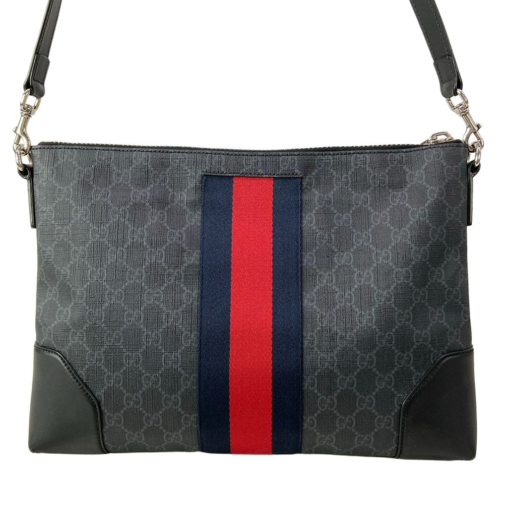 Gucci Shoulder Bag GG Supreme Canvas Dark Gray Dark Navy Red Strap Is Detachable — view 3