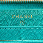 Chanel Wallet Quilted Green Zip Around Gold — view 5