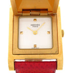 Hermes Watch Medallion Leather Strap White