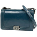 Chanel Boy Chain Shoulder Bag CC Logo Leather Blue