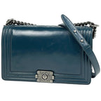 Chanel Boy Chain Shoulder Bag CC Logo Leather Blue