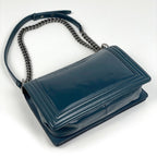 Chanel Boy Chain Shoulder Bag CC Logo Leather Blue — view 2