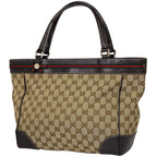 Gucci GG Pattern Tote Mayfair Ribbon Handbag Sherry Line Canvas Brown