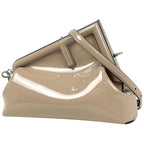 Fendi First Clutch 2-Way Shoulder Bag Enamel Patent Leather Beige