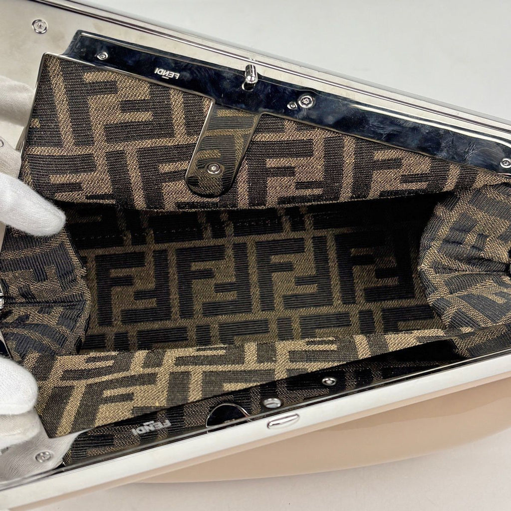 Fendi First Clutch 2-Way Shoulder Bag Enamel Patent Leather Beige — view 6