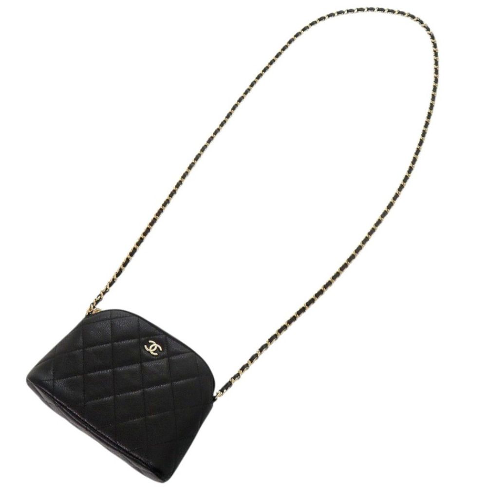 Chanel Quilted Mini Chain Shoulder Bag CC Logo Caviar Leather Black Random Seal — view 5