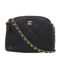 Chanel Quilted Mini Chain Shoulder Bag CC Logo Caviar Leather Black Random Seal