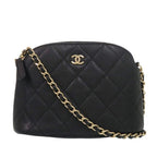 Chanel Quilted Mini Chain Shoulder Bag CC Logo Caviar Leather Black Random Seal