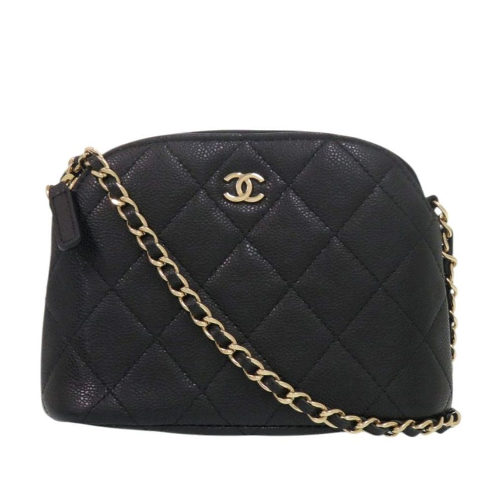 Chanel Quilted Mini Chain Shoulder Bag CC Logo Caviar Leather Black Random Seal