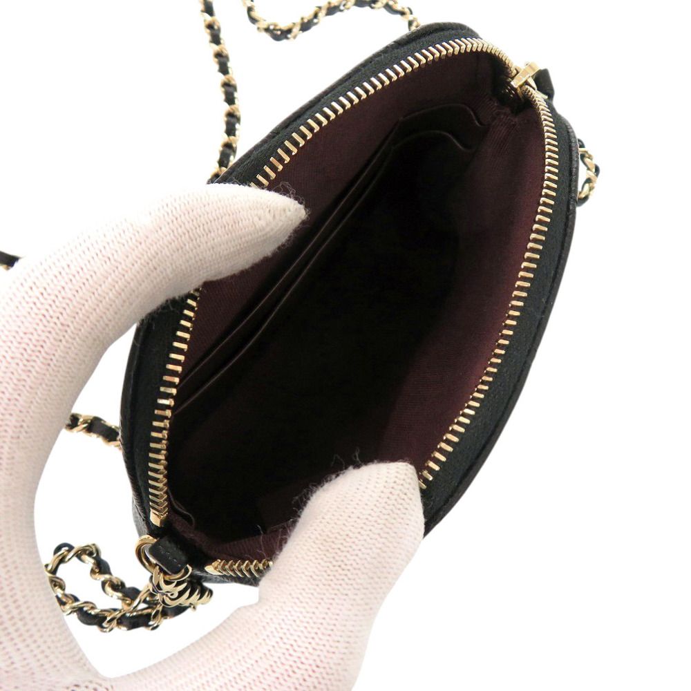 Chanel Quilted Mini Chain Shoulder Bag CC Logo Caviar Leather Black Random Seal — view 6