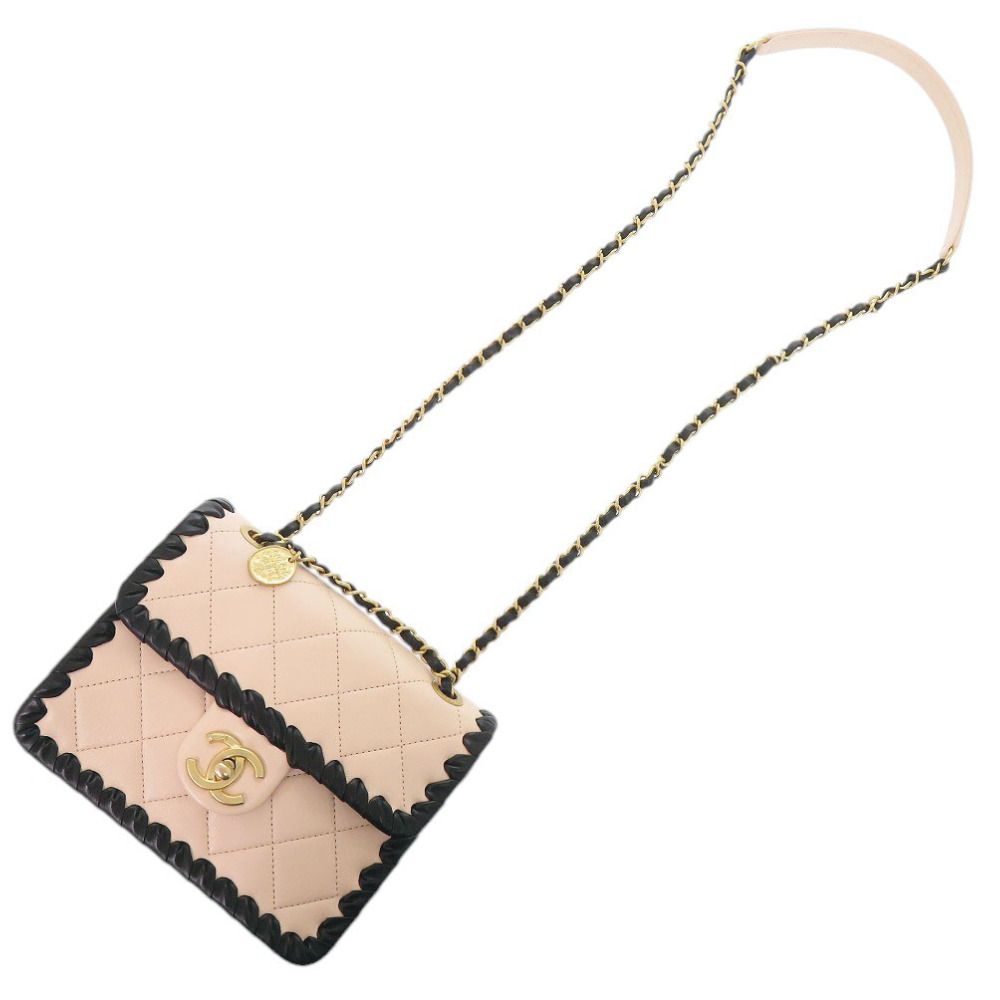 Chanel Quilted Small Flap CC Logo Lambskin Pink Black Chain Shoulder — view 7