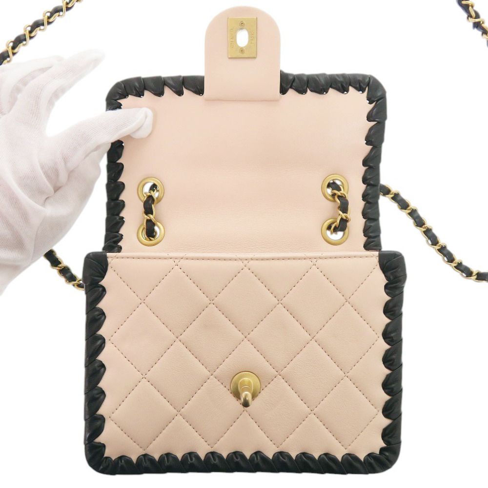 Chanel Quilted Small Flap CC Logo Lambskin Pink Black Chain Shoulder — view 5