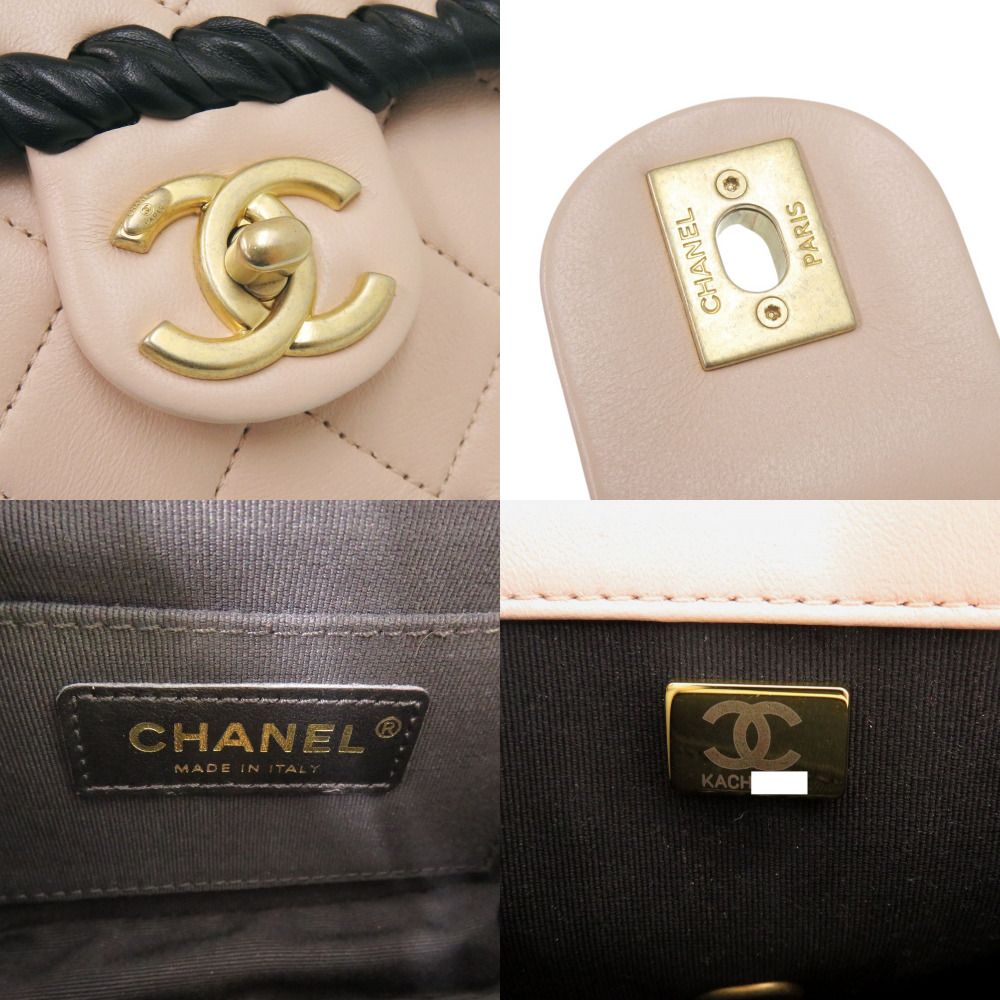 Chanel Quilted Small Flap CC Logo Lambskin Pink Black Chain Shoulder — view 9