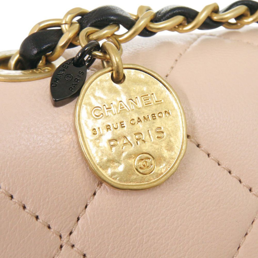 Chanel Quilted Small Flap CC Logo Lambskin Pink Black Chain Shoulder — view 8