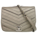 Chanel Blanc CC Logo Leather Gray Chain Shoulder