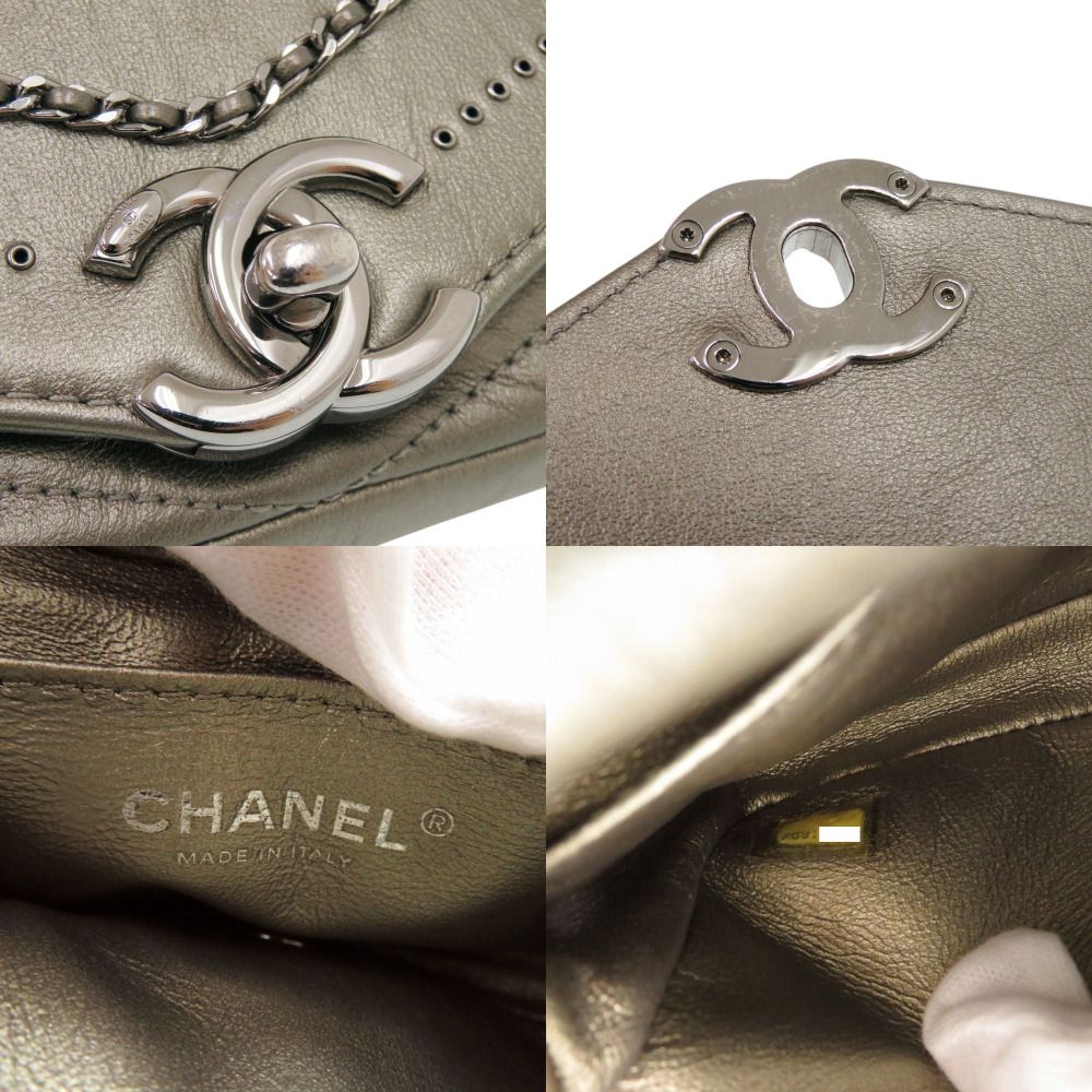 Chanel Blanc CC Logo Leather Gray Chain Shoulder — view 9