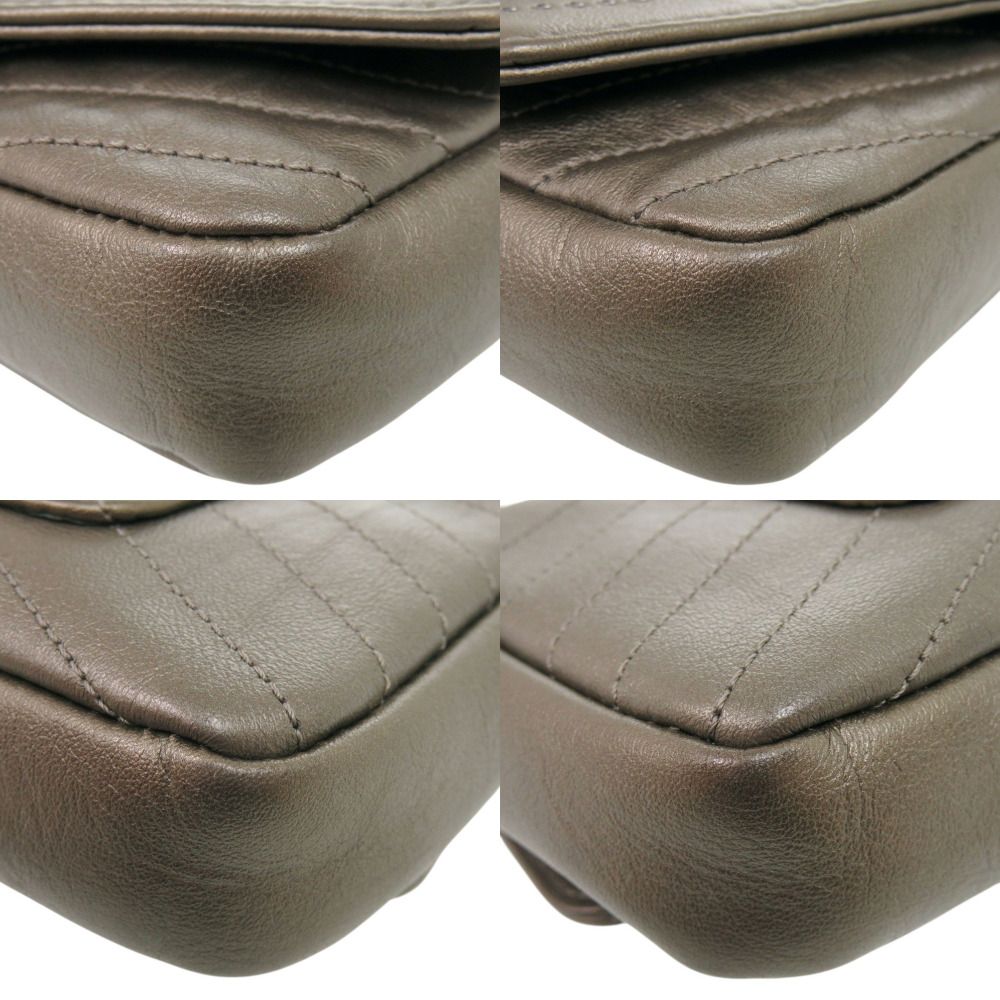 Chanel Blanc CC Logo Leather Gray Chain Shoulder — view 4