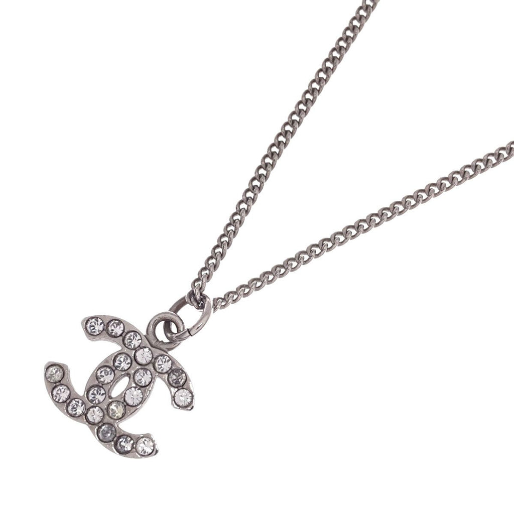 Chanel CC Logo Rhinestone Necklace Metal