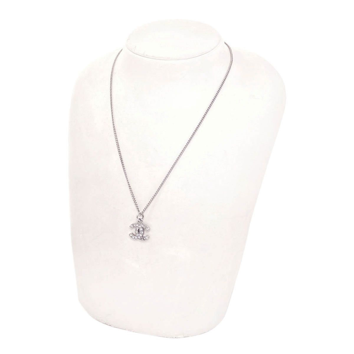 Chanel CC Logo Rhinestone Necklace Metal — view 5