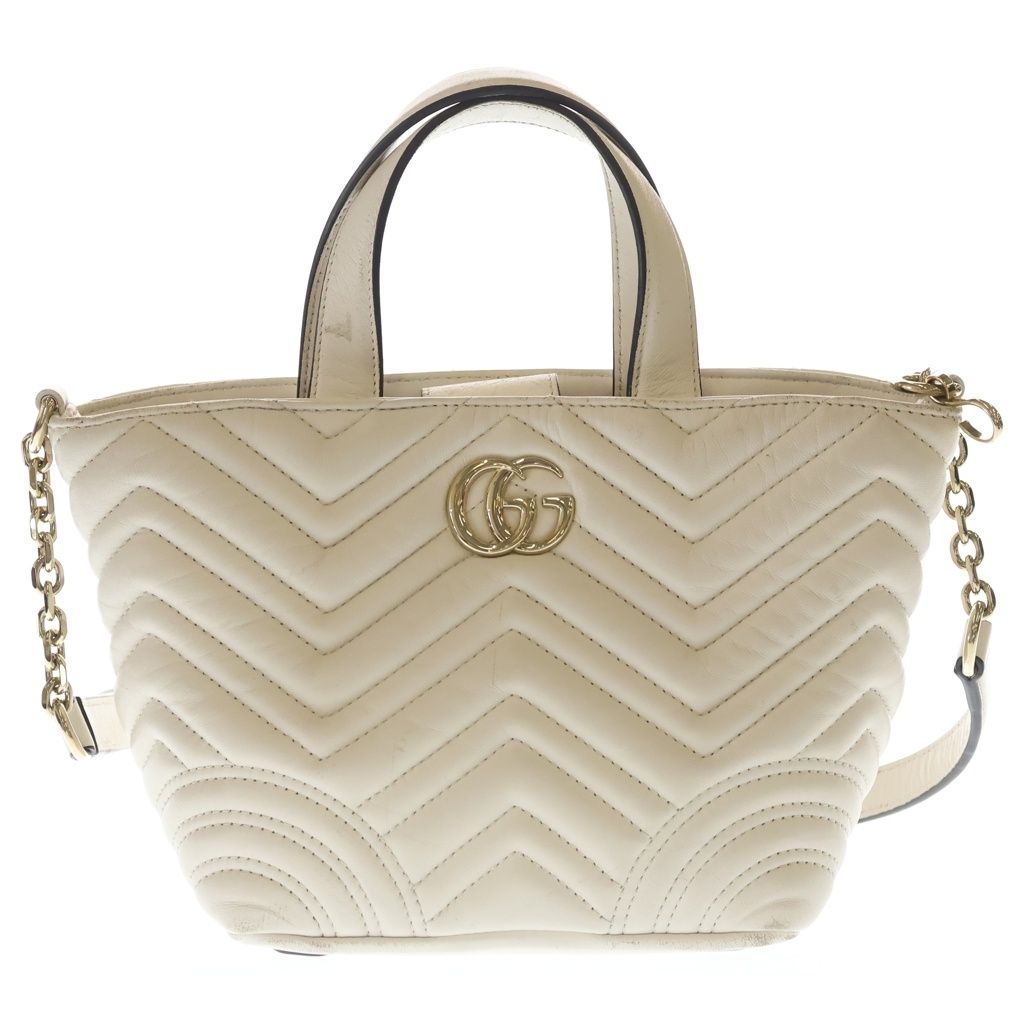 Gucci GG Marmont Small 2-Way Shoulder Bag White Leather Gold
