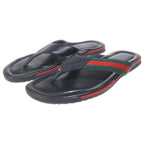Gucci Guccissima Sherry Web Line Flat Leather Sandals Shoes Black — view 2