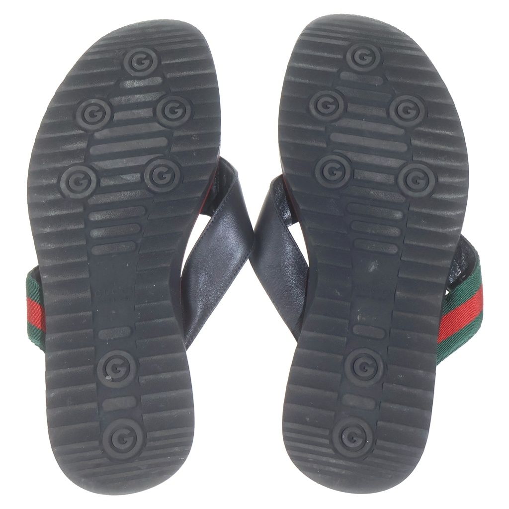 Gucci Guccissima Sherry Web Line Flat Leather Sandals Shoes Black — view 5