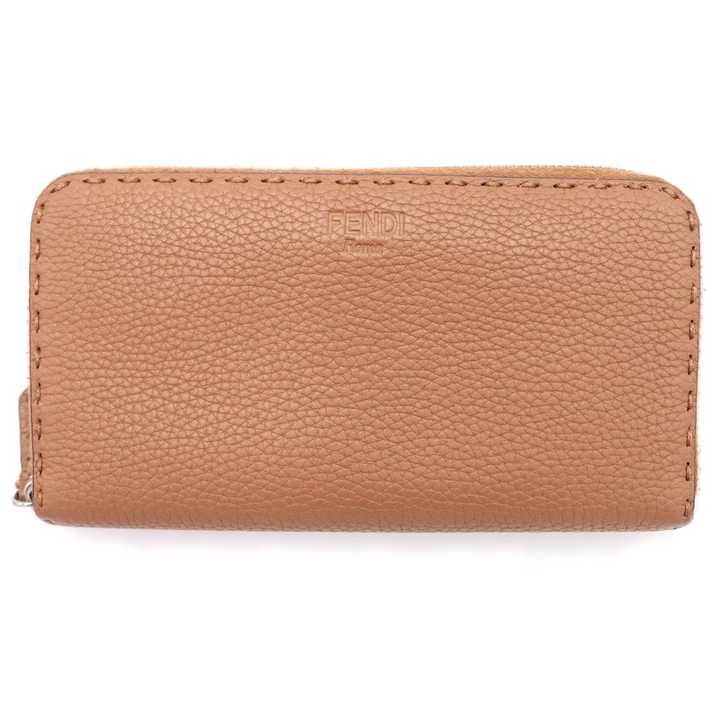 Fendi Selleria Leather Zip Around Wallet Brown