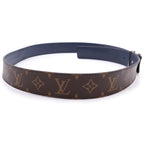 Louis Vuitton LV Logo Buckle Monogram Leather Reversible Belt Silver Brown Navy — view 3