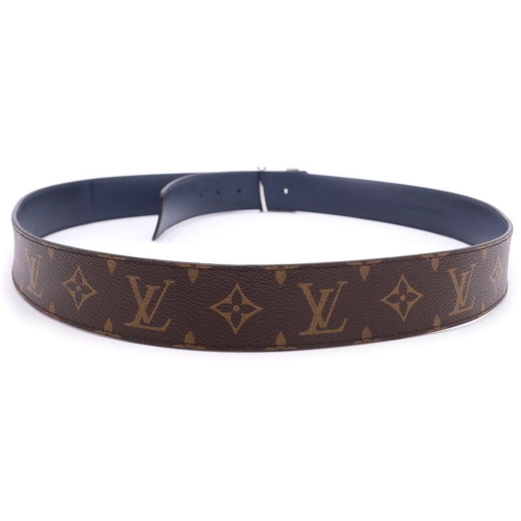 Louis Vuitton LV Logo Buckle Monogram Leather Reversible Belt Silver Brown Navy — view 2