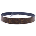 Louis Vuitton LV Logo Buckle Monogram Leather Reversible Belt Silver Brown Navy — view 2