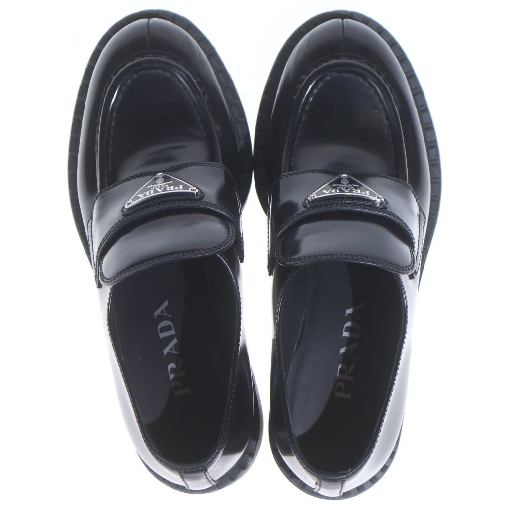 Prada Chocolate Leather Heels Loafers Shoes Black — view 4