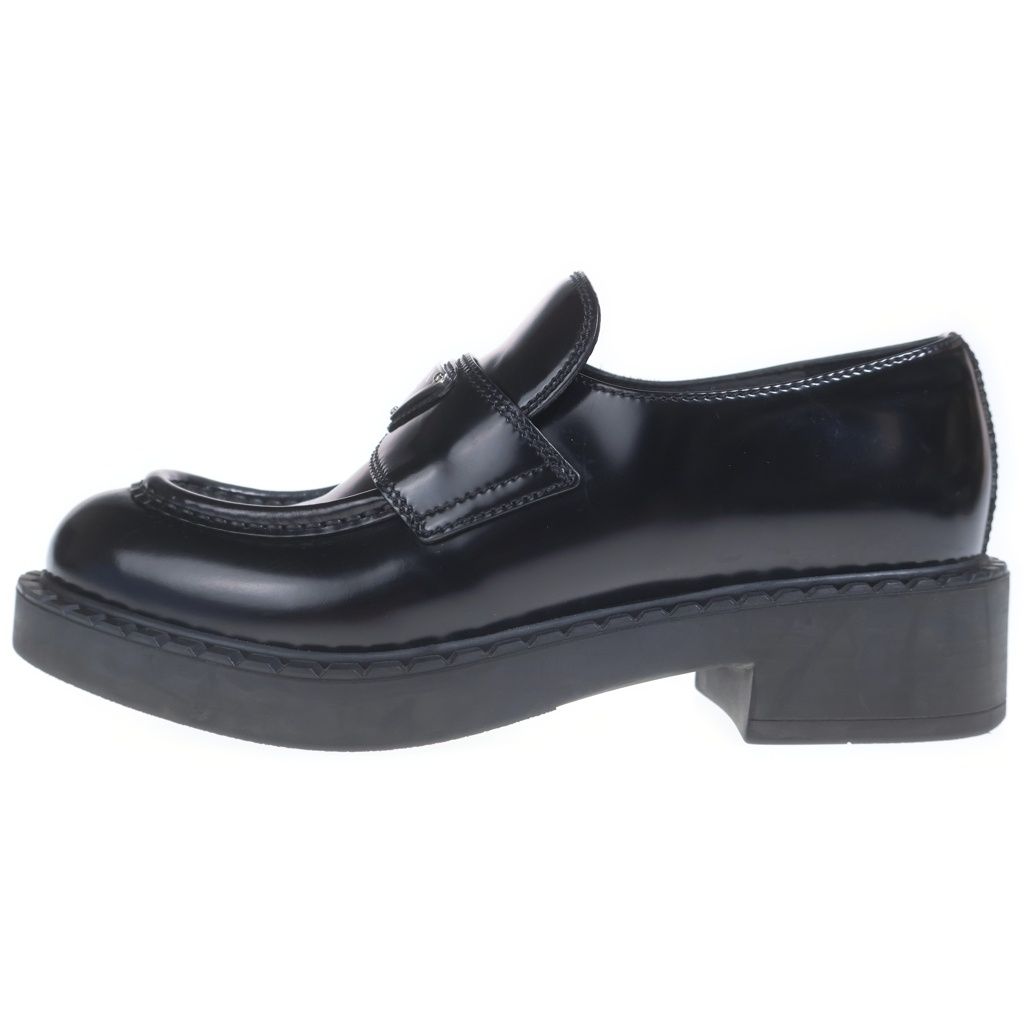 Prada Chocolate Leather Heels Loafers Shoes Black