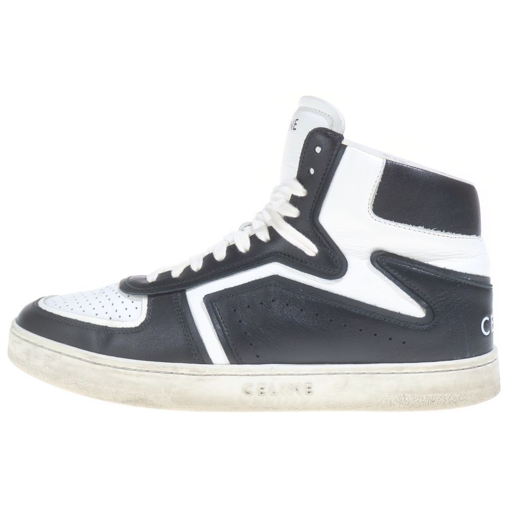 Celine Trainer Leather High Cut Sneakers Black White