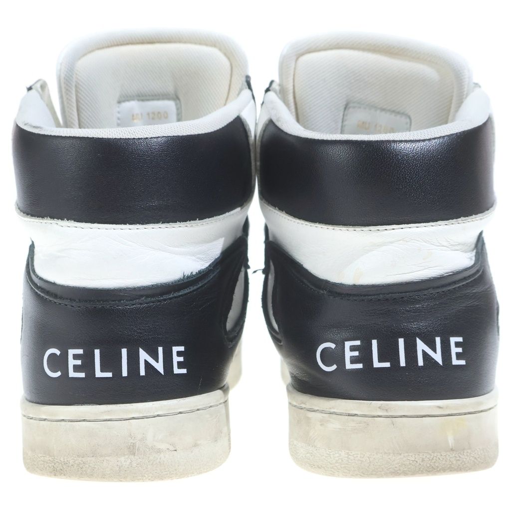 Celine Trainer Leather High Cut Sneakers Black White — view 3